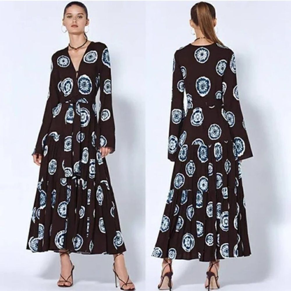 NEW Alexis Shannon Maxi Dress Brown Bell Sleeves Size XS